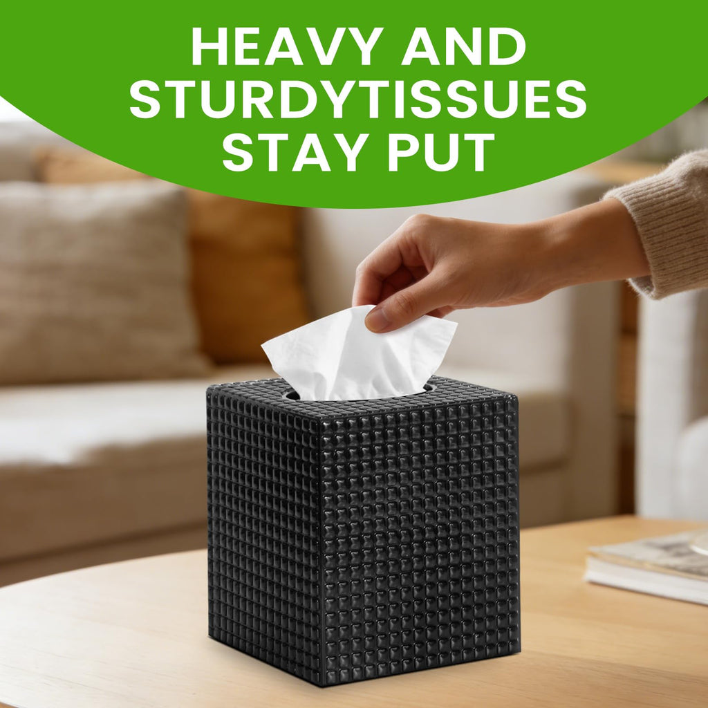 Tissue Box Cover, Square Acrylic Tissue Holder for Bathroom Vanity, Black