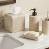 Travertine Stone-Look Ribbed Square Tissue Box Cover for Modern Home Decor