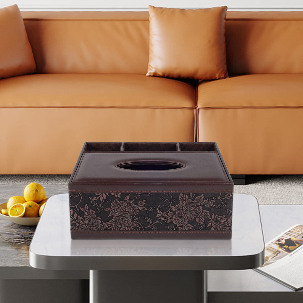 XNONE Tissue Box Cover Rectangle Retro Tissue Box Holder PU Leather Facial Tissues Organizer,Multifunctional Remote Control Stationery Storage Box,Home Office Supplies Car Napkin Caddy