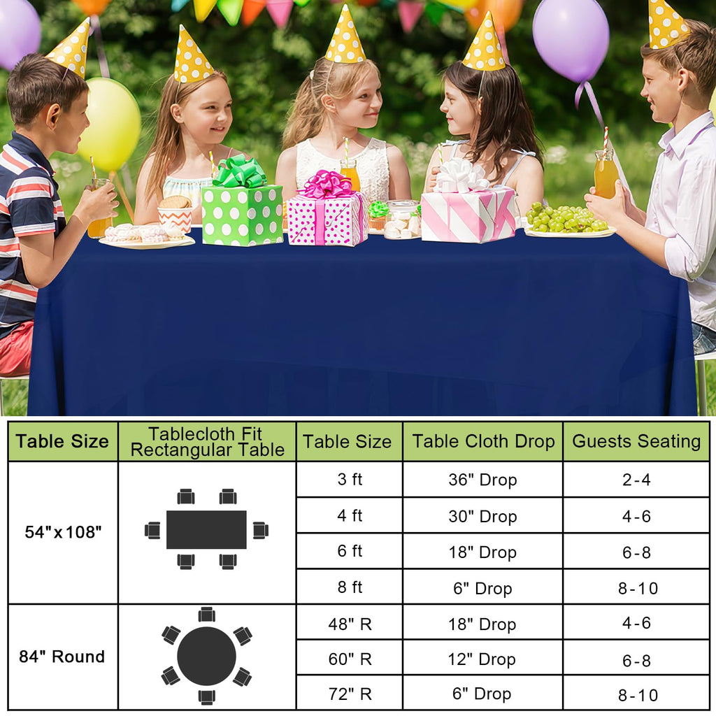 Smiry Disposable Table Cloth 3 Pack, 54 x 108 Inch Waterproof Plastic Tablecloth, Decorative Rectangle Table Covers for Party, Birthday, Picnic, Navy