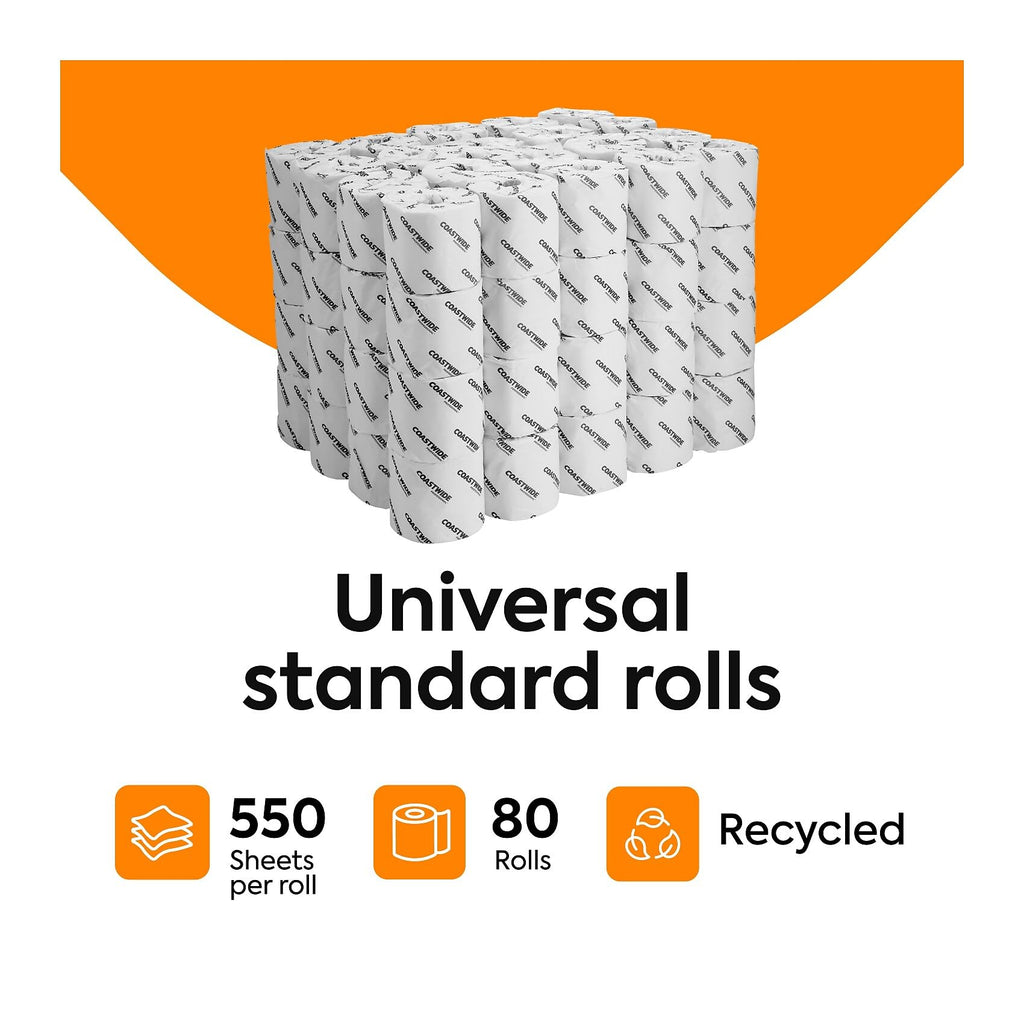Coastwide Professional Recycled Toilet Paper, 2-Ply, 80 Rolls