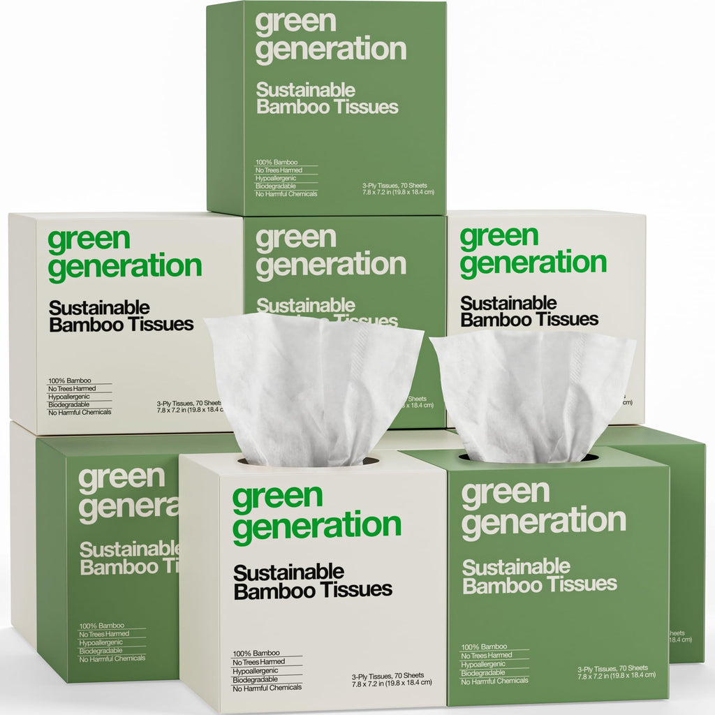 Green Generation Bamboo Facial Tissues Cube Boxes - 3-Ply, 70 Sheets/Box, 12 Multicolor Face Tissue Boxes, 840 Unscented Organic Soft Paper Facial Tissuefor Daily Use - Hypoallergenic,FSC Certified