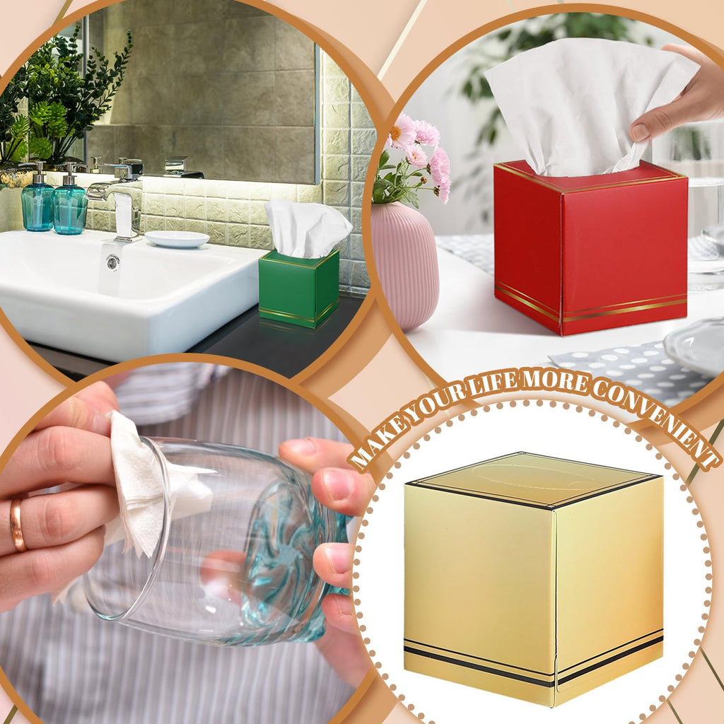 Fourluoo 12 Pack Facial Tissues Cube Boxes Face Box 600 Sheets 3 Ply Soft Paper Square Tissues Bulk for Car Pocket Toilet Household Bedroom Family(Red Green Gold)