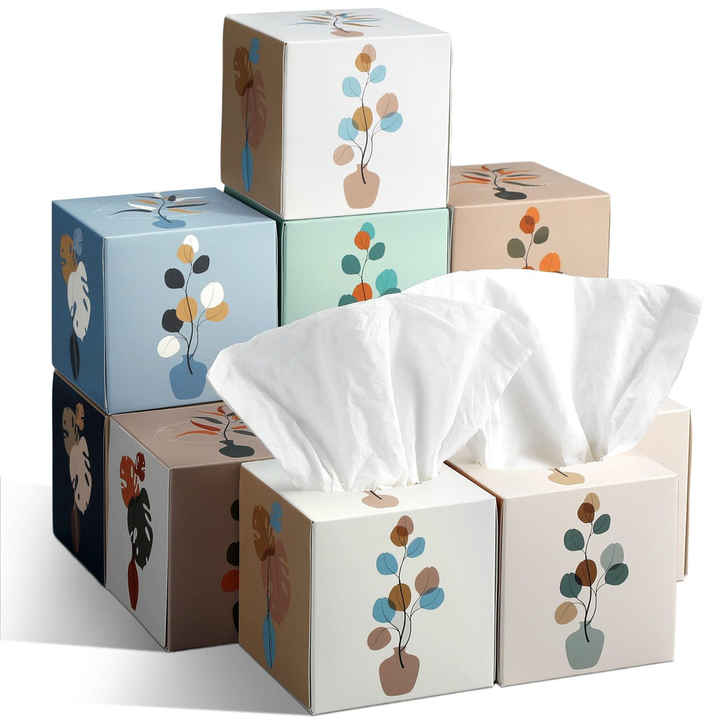 Fourluoo 12 Pack Facial Tissue Cube Boxes, 600 Sheets 3 Ply
