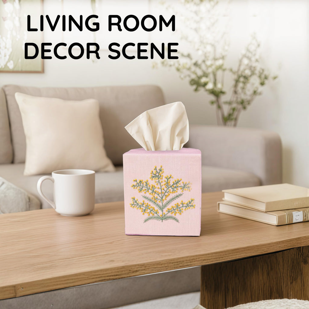 EmbroideryLinen.VN Square Tissue Box Cover Cute Set of 2, Pink