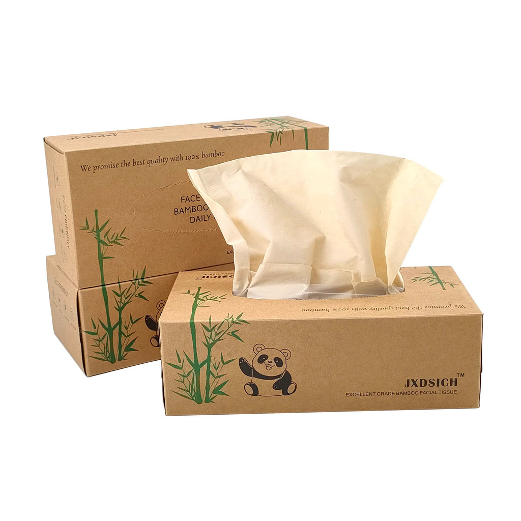JXDSICH Bamboo Facial Tissues，soft nature bamboo facial tissue,100% virgin bamboo,Bulk carton of 8 boxes (100 Tissues per boxes,800 Tissues Total) | kraft paper Box, 3 Ply tissues
