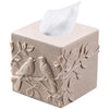 Beige Sand Stone Look Relief Birds Branch Square Tissue Box Cover for Decor