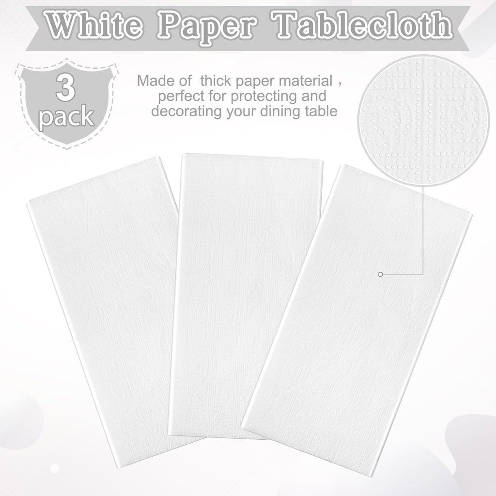 Ragnhild 3 Pack White Paper Tablecloths for Rectangle Tables, 3 Ply Paper Disposable Table Cloths for Parties, Bulk Rectangle Party Table Cover for Birthday, Wedding, Anniversary, Banquet, 54x108Inch