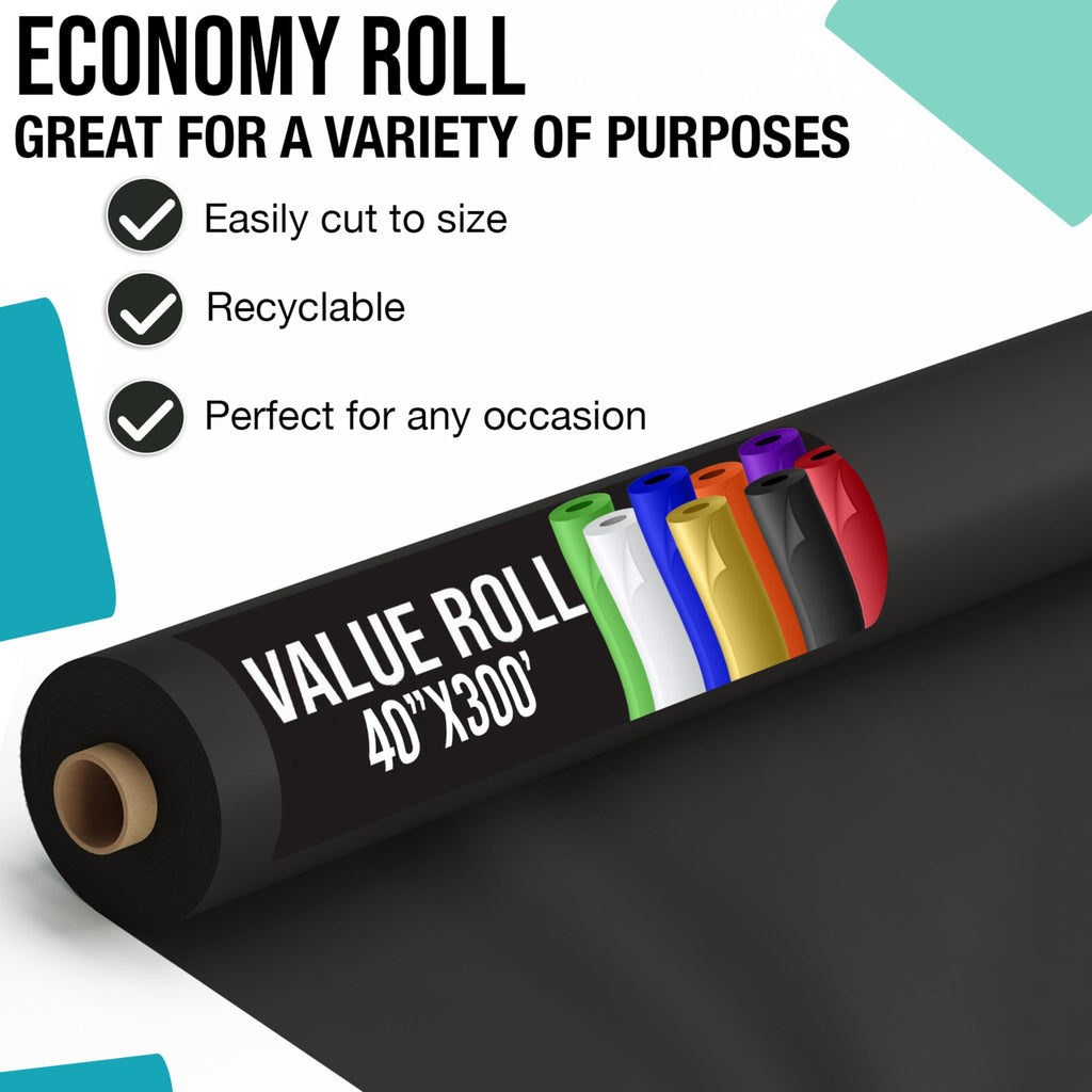 Exquisite Basic Black Plastic Table Cover Roll 40" x 300'