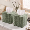 Thyle Sage Green Tissue Box Cover 2 Pack, Boho Hand Woven Paper Rope Square Tissue Box Holder, Decorative Cube Napkin Organizer for Bathroom, Bedroom, Living Room, Desk & Office