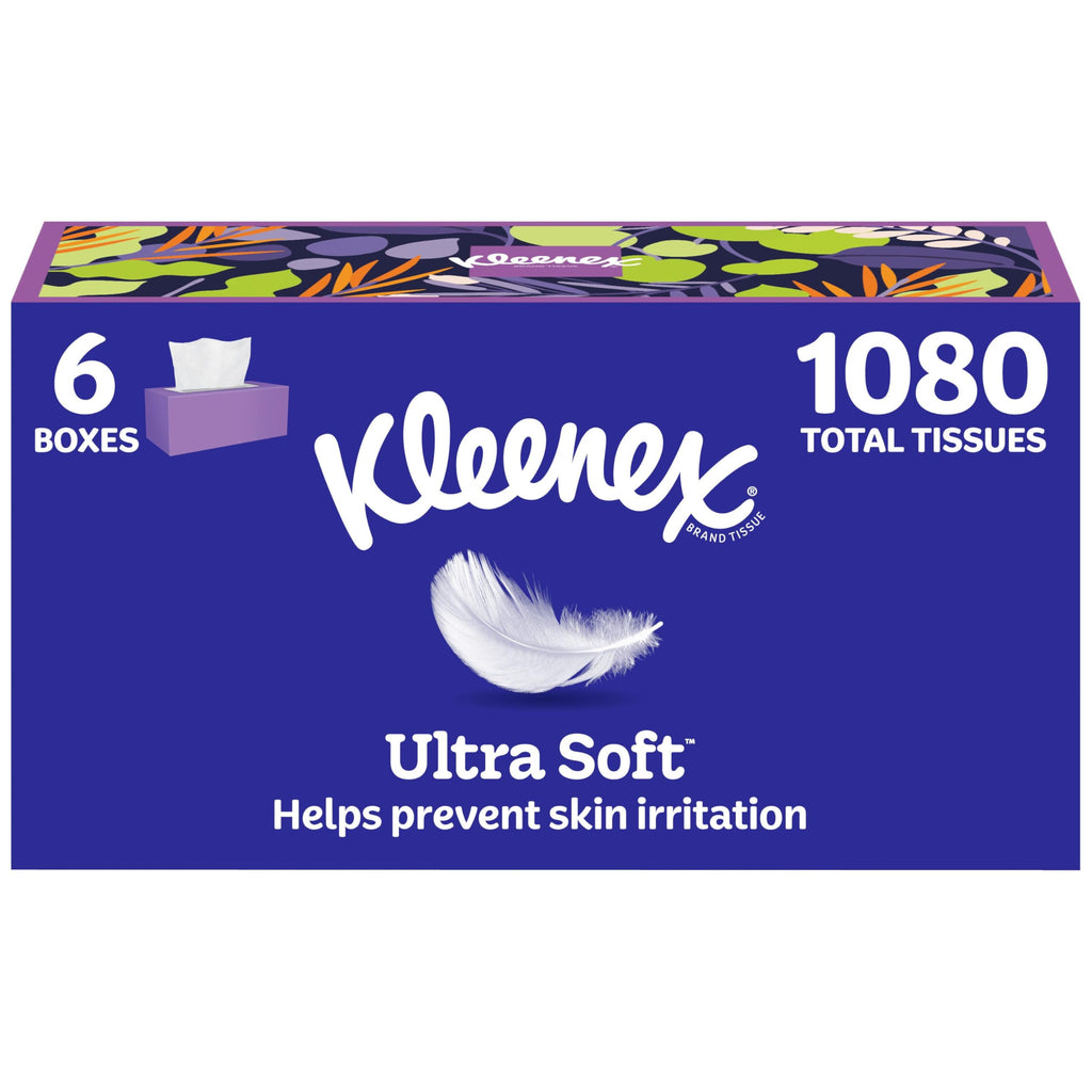 Kleenex Ultra Soft Facial Tissues, 6 Flat Boxes, 180 Tissues per Box
