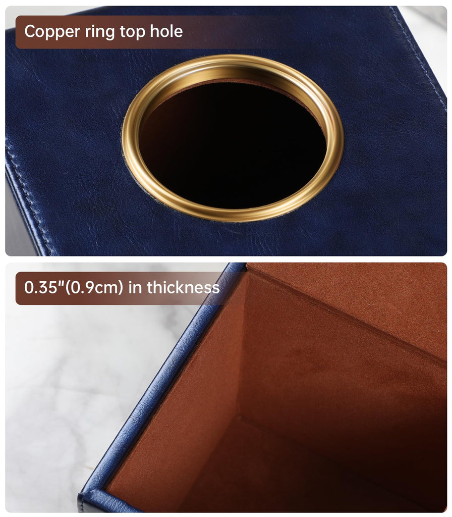 MEIBOOCH Square Tissue Box Cover with Magnetic Closure, Navy Blue