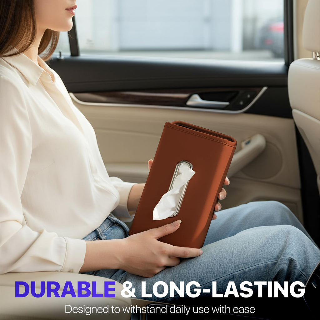Lucrum Extra Large Car Tissue Holder - PU Leather Tissue Box Cover