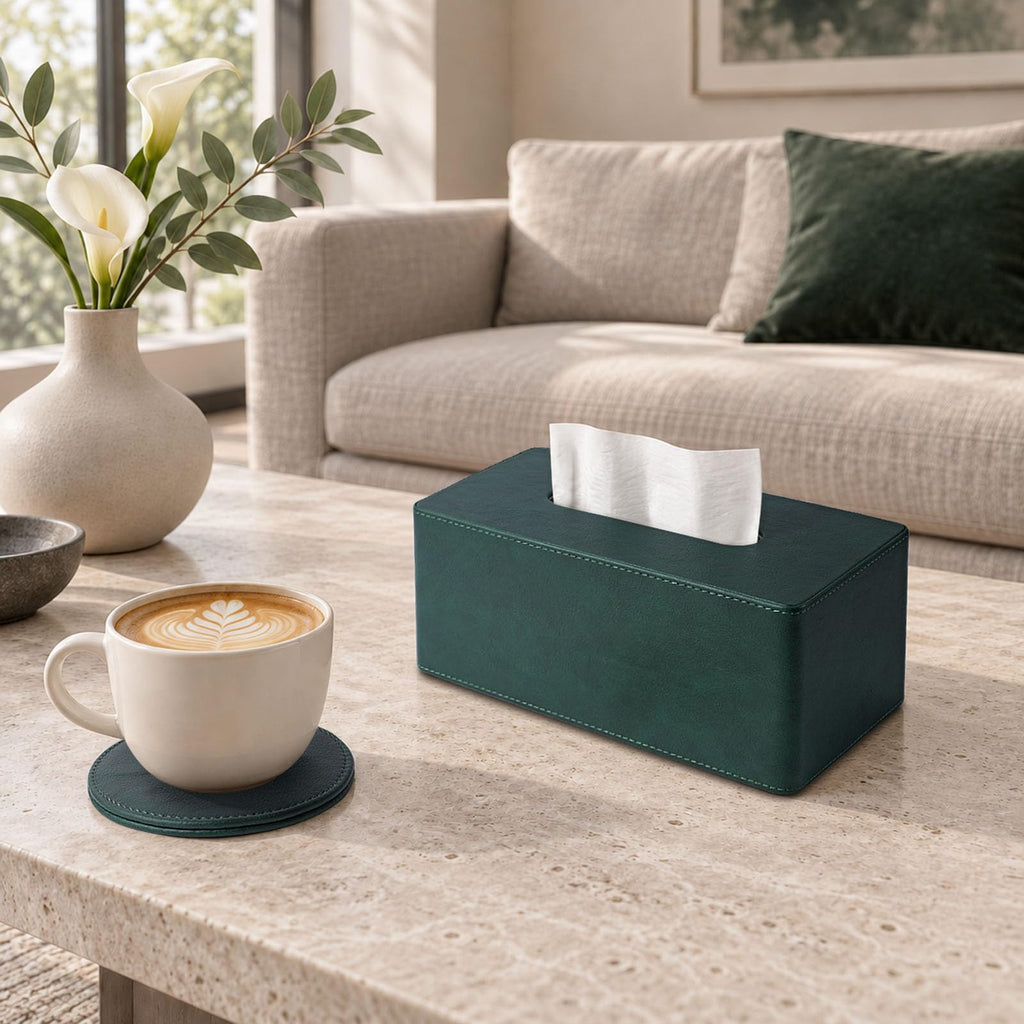 Lorteme Tissue Box Cover Rectangle, Decorative PU Leather Tissue Holder