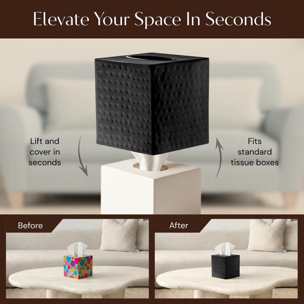 Monarch Abode Tissue Box Cover Square – Hand Hammered Black Metal Tissue Holder Box for Bathroom Accessory, Aesthetic Decorative Facial Napkin Cube for Modern Home Decor