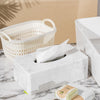 Marble Tissue Box Cover, Rectangular Napkin Facial Tissues Holder for Home Office, Hand Poured Marble Tissue Box Holder, 10 x 5.7 x 3.7 inches, White