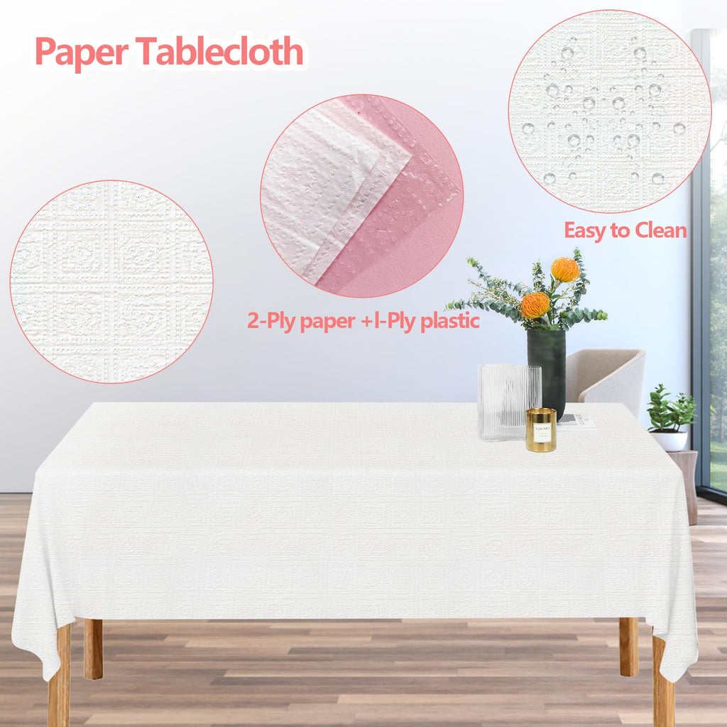 EUVBOKW 2 Pack White Paper Tablecloth for Rectangle Tables