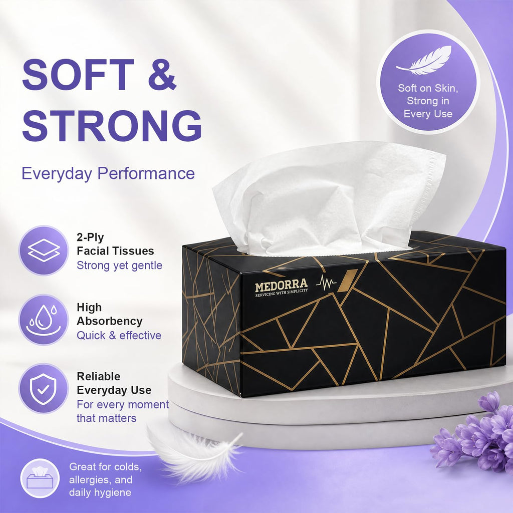 Premium Facial Tissues, Black and Gold Luxury Box Design, 2-Ply, 200 Sheets Per Box, 15 Pack, Hypoallergenic