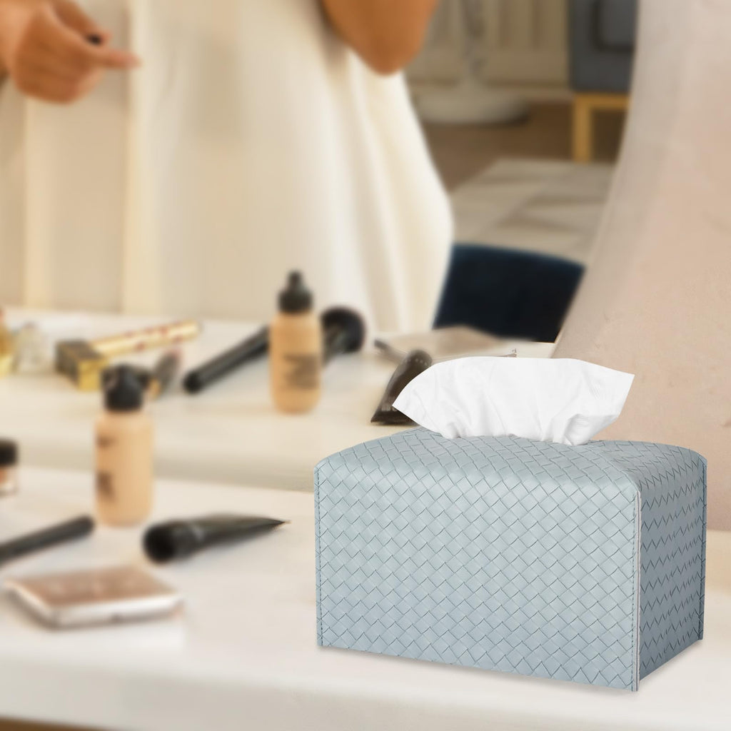 Tissue Box Cover Rectangle Leather Facial Paper Holder, PowderBlue