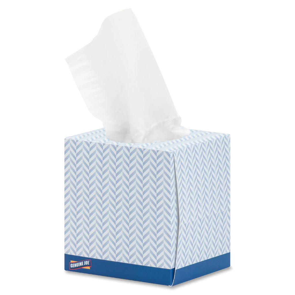 Genuine Joe Facial Tissue Cube Box, 7.9" x 7.5", 2-Ply, 85 Sheets/Box, 36 Count