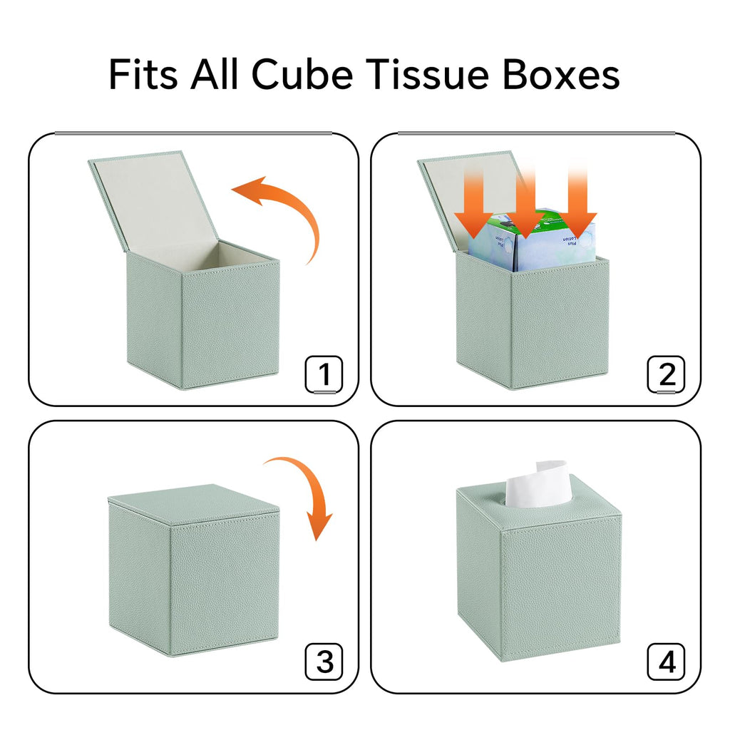 JLAMBOM PU Leather Tissue Box Cover Square Tissue Box Holder (Sage Green)