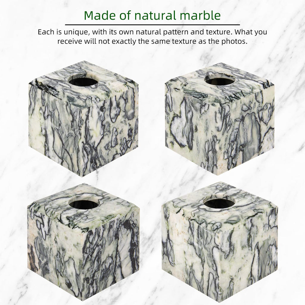 Natural Marble Square Tissue Box Cover ,Stone Modern Decorative Sturdy Napkin Box Holder Case,Facial Paper Organizer for Bathroom Vanity Toilet Countertop,Kitchen (1, Green Emerald, 5.71*5.71*5.51)