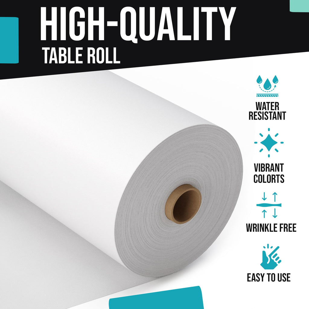 Exquisite White Plastic Table Cover Roll 40" X 600' Table Cloth Plastic Cover Roll - Premium Quality Thick 0.5 MIL Banquet Rolls - Disposable Tablecloth Rolls