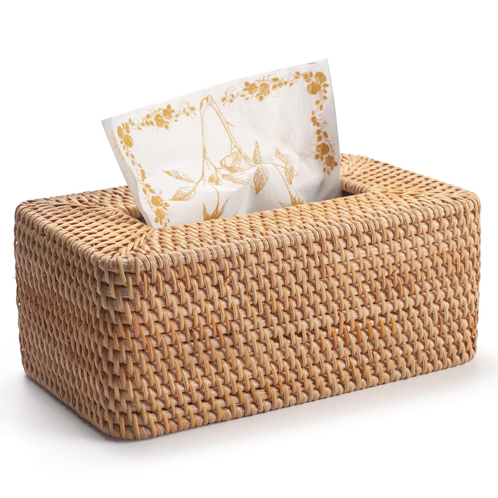 Rattan Tissue Box Cover Natural Rectangular 10 x 6.1 x 4.1 Inch (Natural)