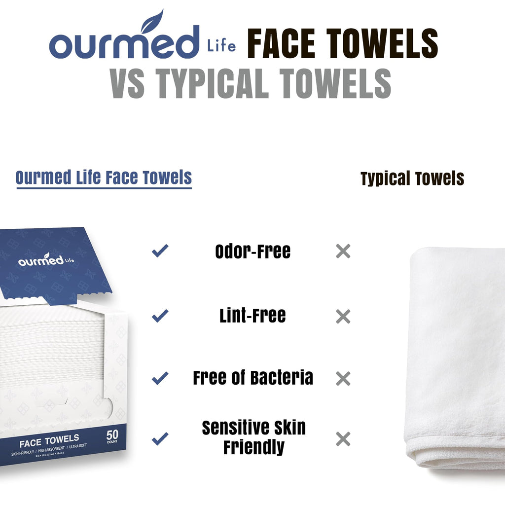 Ourmed Life Disposable Face Towels, XL, Ultra Soft & Absorbent, 50 Count
