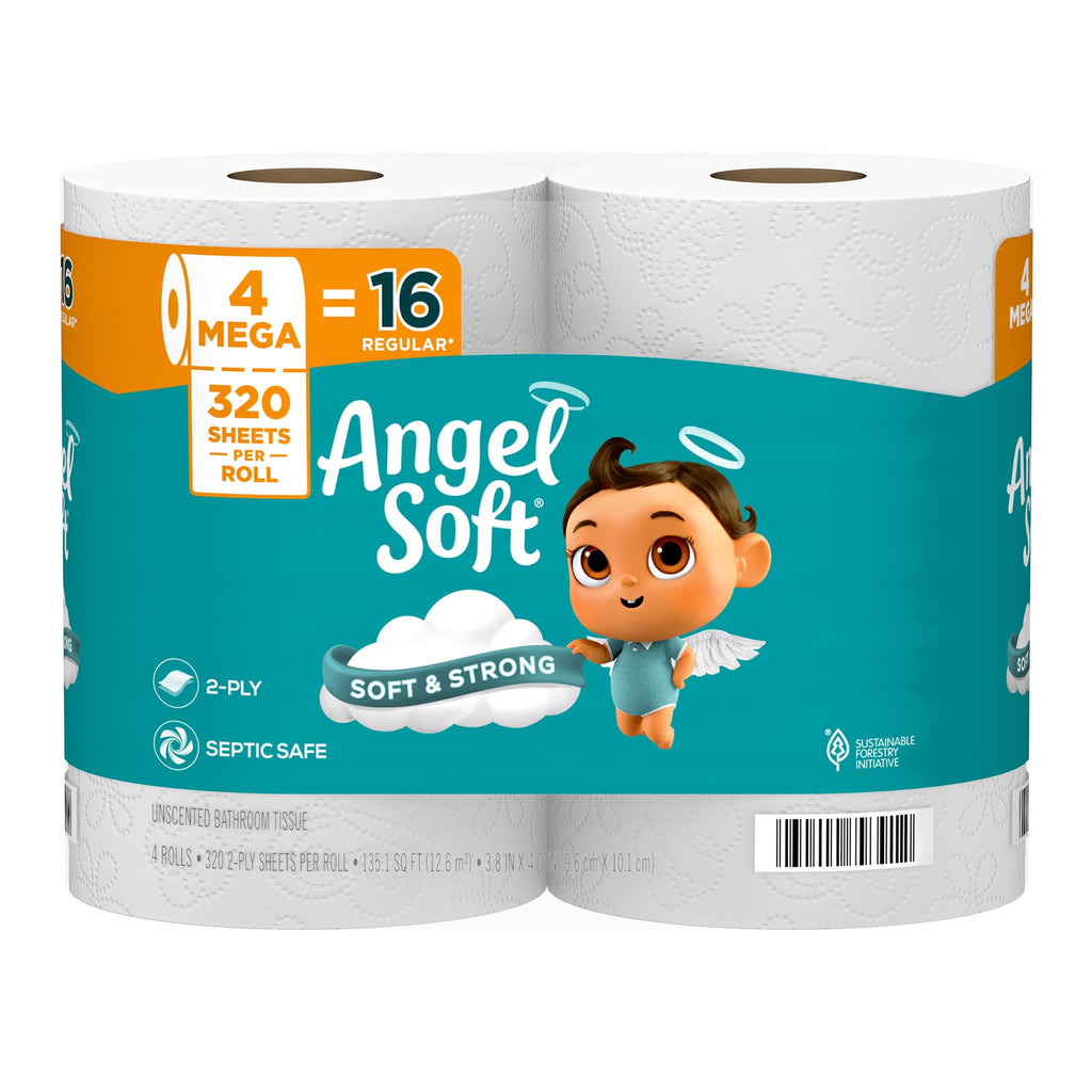 Angel Soft Toilet Paper, 4 Mega Rolls = 16 Regular Rolls, 2-Ply