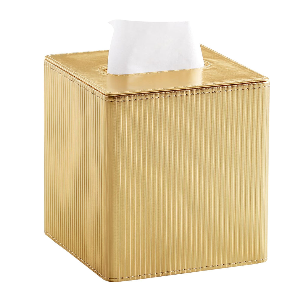 Cretkhp PU Leather Square Tissue Box Cover Tissue Box Holder Cube (Gold)