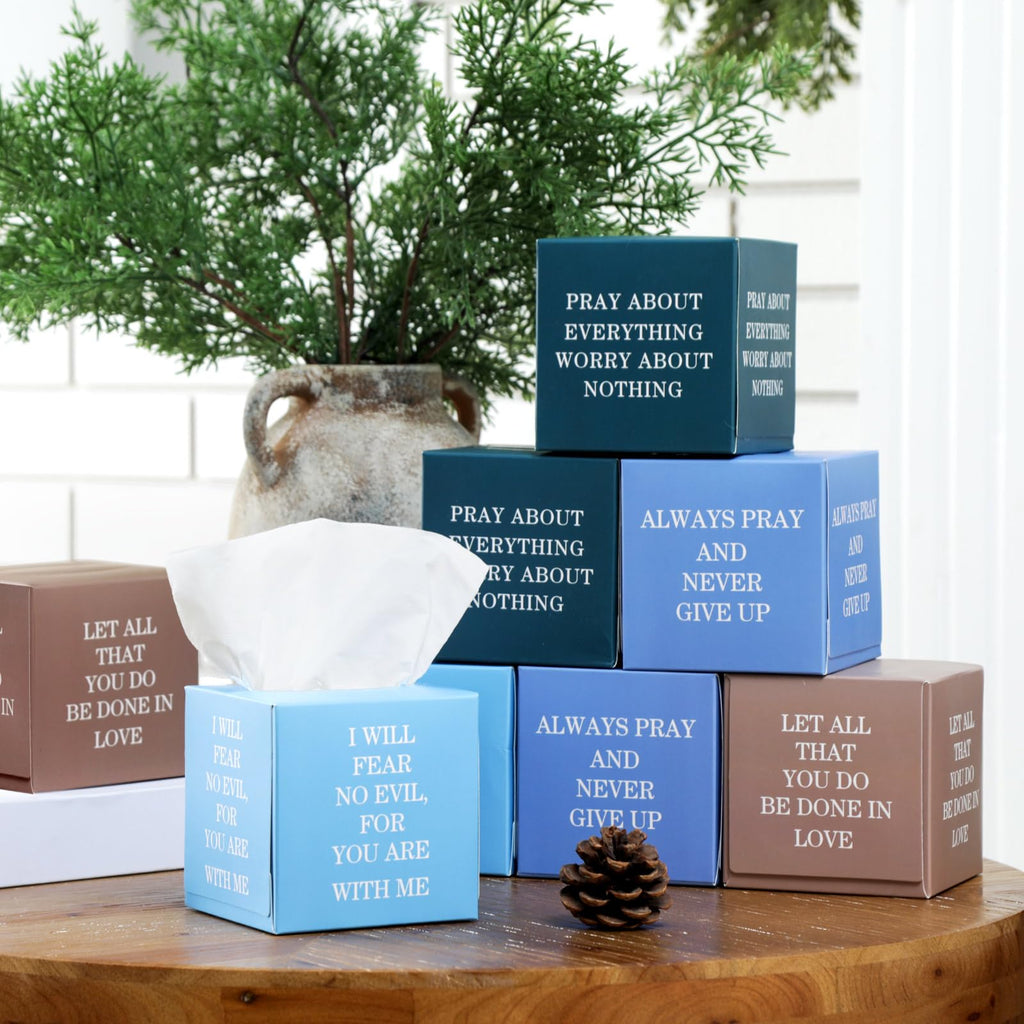 Fourluoo 12 Pack Bible Verse Facial Cube Tissues Boxes 600 Sheets 3 Ply