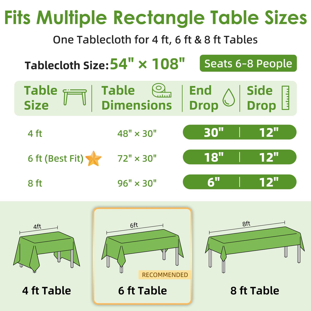 FEHHTO 3 Pack 54 x 108 Inch Compostable Disposable Tablecloth Outdoor