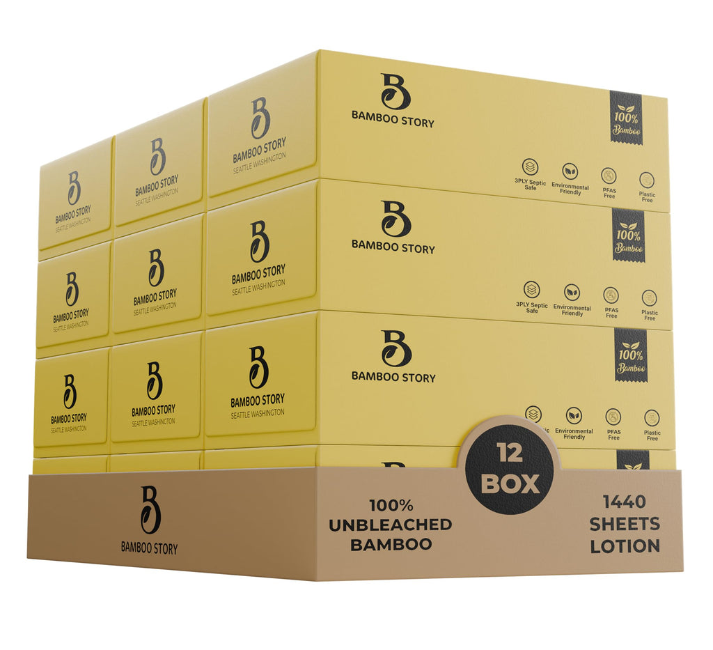 Bamboo Story, Bamboo Lotion Facial Tissue Unbleached, 12 Box 3ply and 1440 Sheets, Bamboo Facial Tissue - FSC Certified, Biodegradable, Chemical Free, Plastic Free, BPA Free, Bamboo Facial Tissue