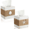 Thyle 2 Pcs Christmas Coastal Tissue Box Cover, Rustic Square Tissue Holder