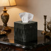 Tissue Box Cover Square Resin Tissue Holder for Home Decor, Hand Poured Marble Tissue Box Holder, 5 x 5 x 5.5 inches, Black