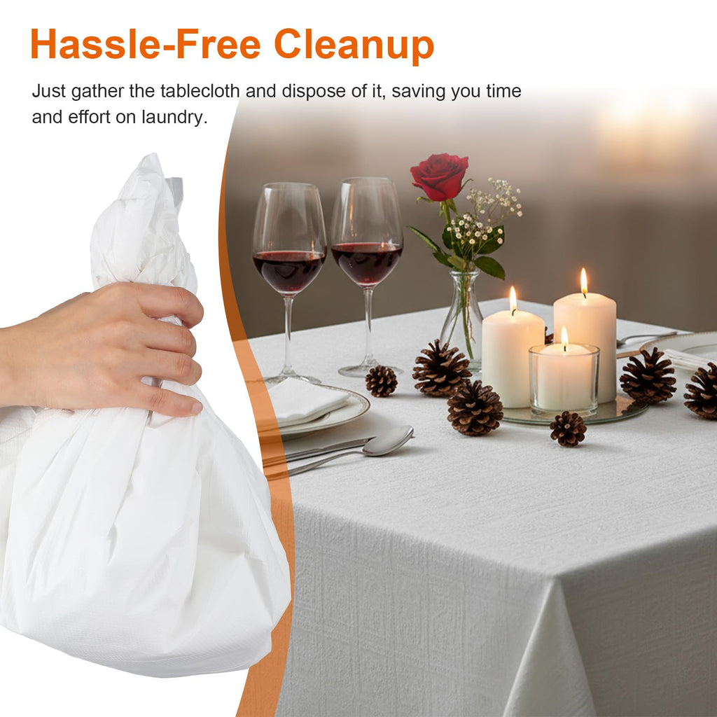 xozeooeu 15 Pack White Paper Tablecloths for Rectangle Tables 55 x 108 Inch, 3 Ply Disposable Table Cloths with Plastic Backing for Wedding, Birthday Party, Banquet