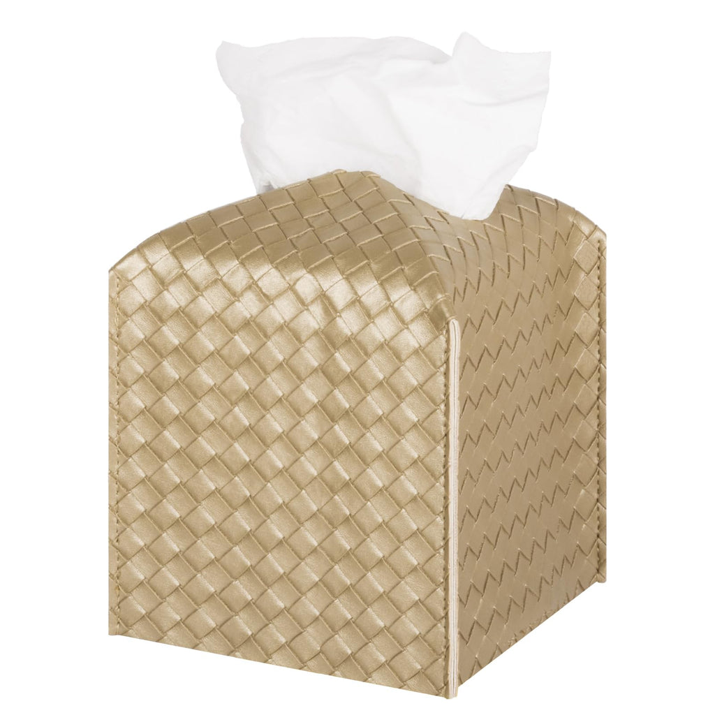 Tissue Box Cover Square Leather Facial Paper Holder, Gold