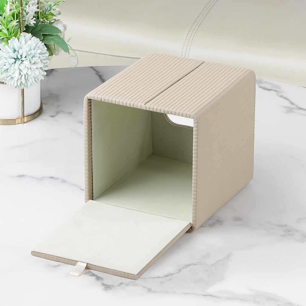 Cretkhp PU Leather Square Tissue Box Cover Tissue Box Holder Cube (Beige)