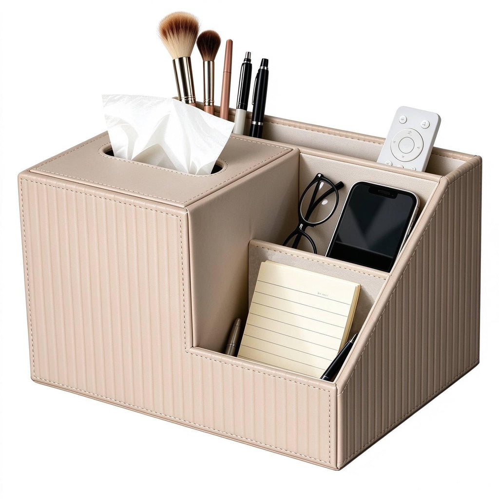 Multifunctional Tissue Box Cover Holder,Storage Desk Organizer(Apricot)