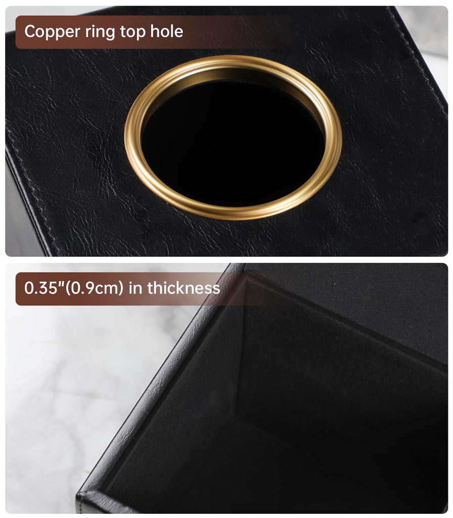 MEIBOOCH Square Tissue Box Cover with Magnetic Closure, Black