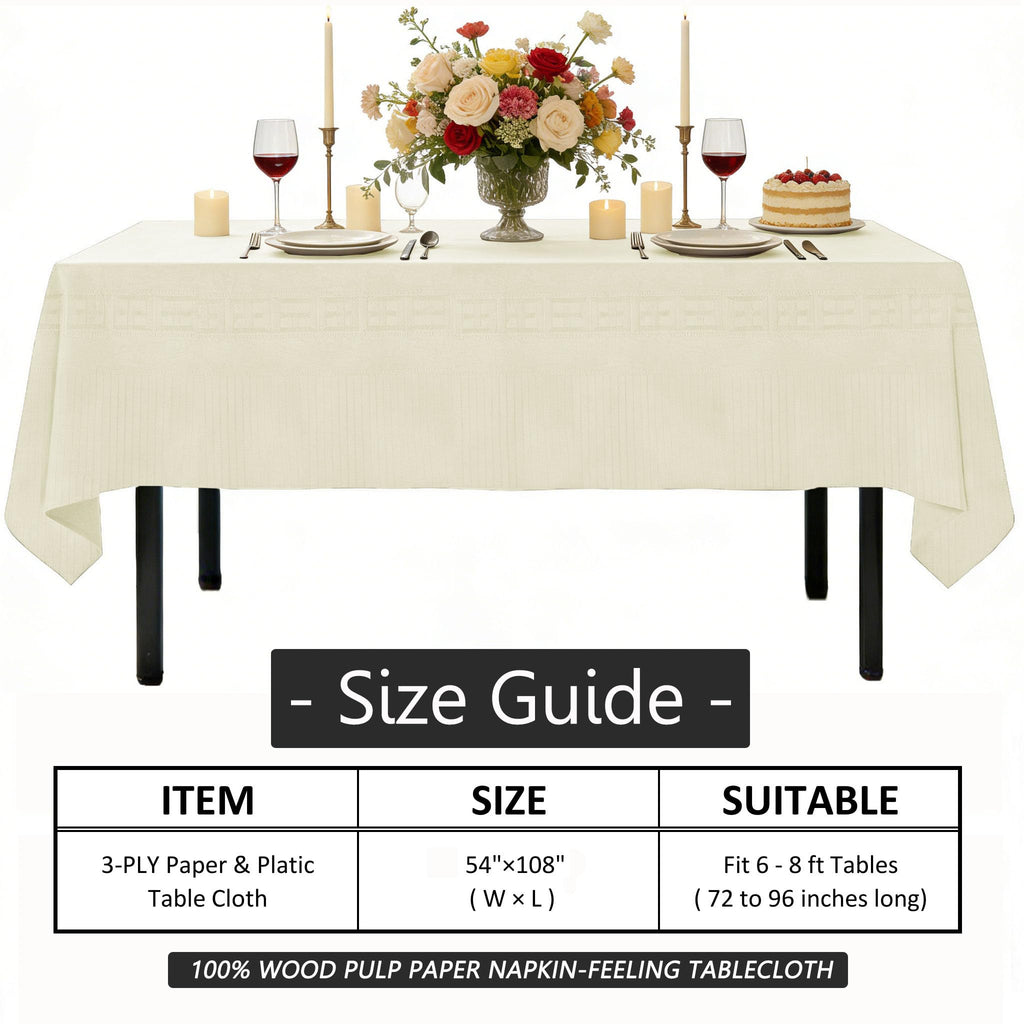 TheoZemica Cream White Disposable Paper Tablecloths for Rectangle Tables 4 Pack, 54×108 Inch Waterproof Paper with Plastic Backing, Party Table Cover for Wedding Christmas Baby Shower Graduation