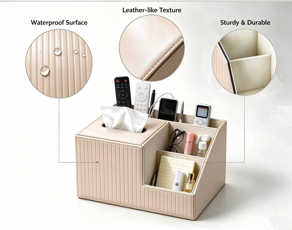 Multifunctional Tissue Box Cover Holder,Storage Desk Organizer(Apricot)