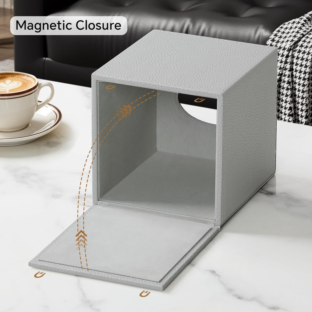 JLAMBOM PU Leather Tissue Box Cover Square Tissue Box Holder (Grey)