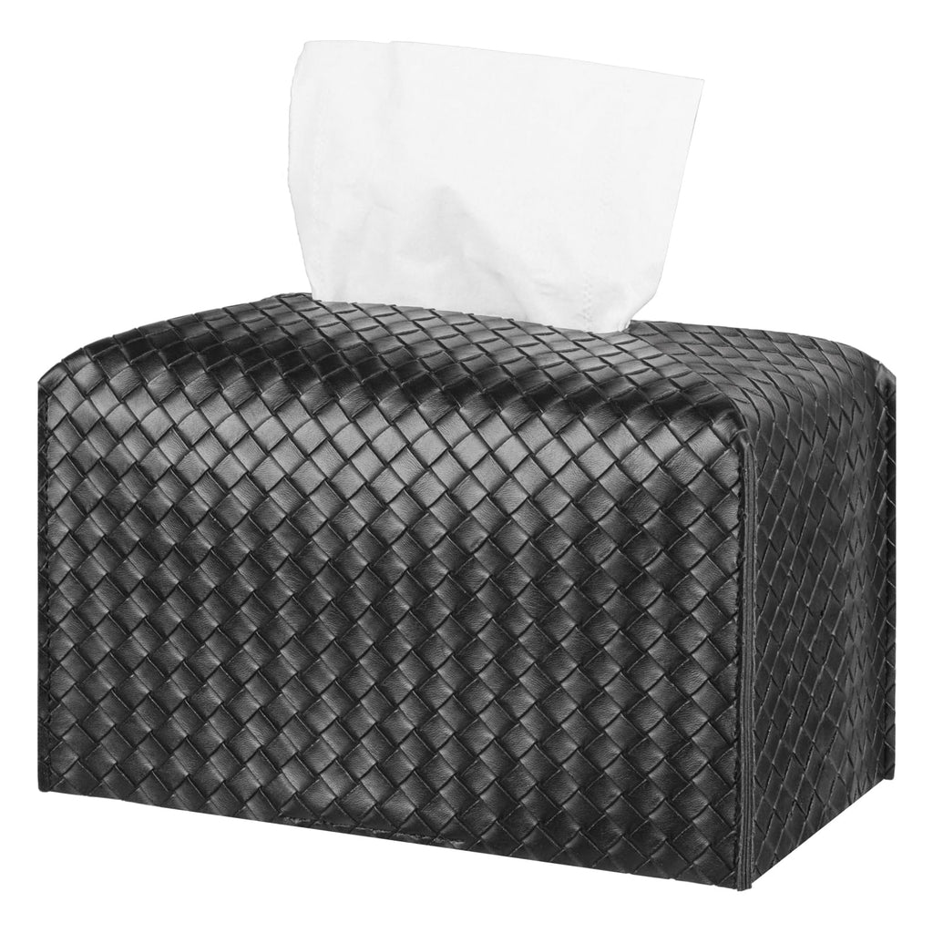 Tissue Box Cover Square Leather Facial Paper Holder, Black
