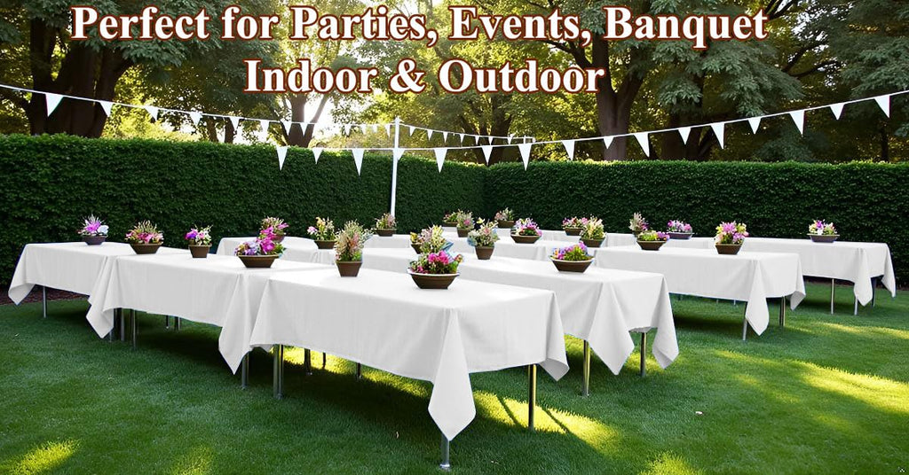 Dozobeede [6 Pack] White Paper Tablecloth Disposable for Rectangle Tables, 54 X 108 Inch Party Table Cover with Plastic Backing, Waterproof 3 Ply Table Cloth for Wedding Labor Day Outdoor Picnic BBQ