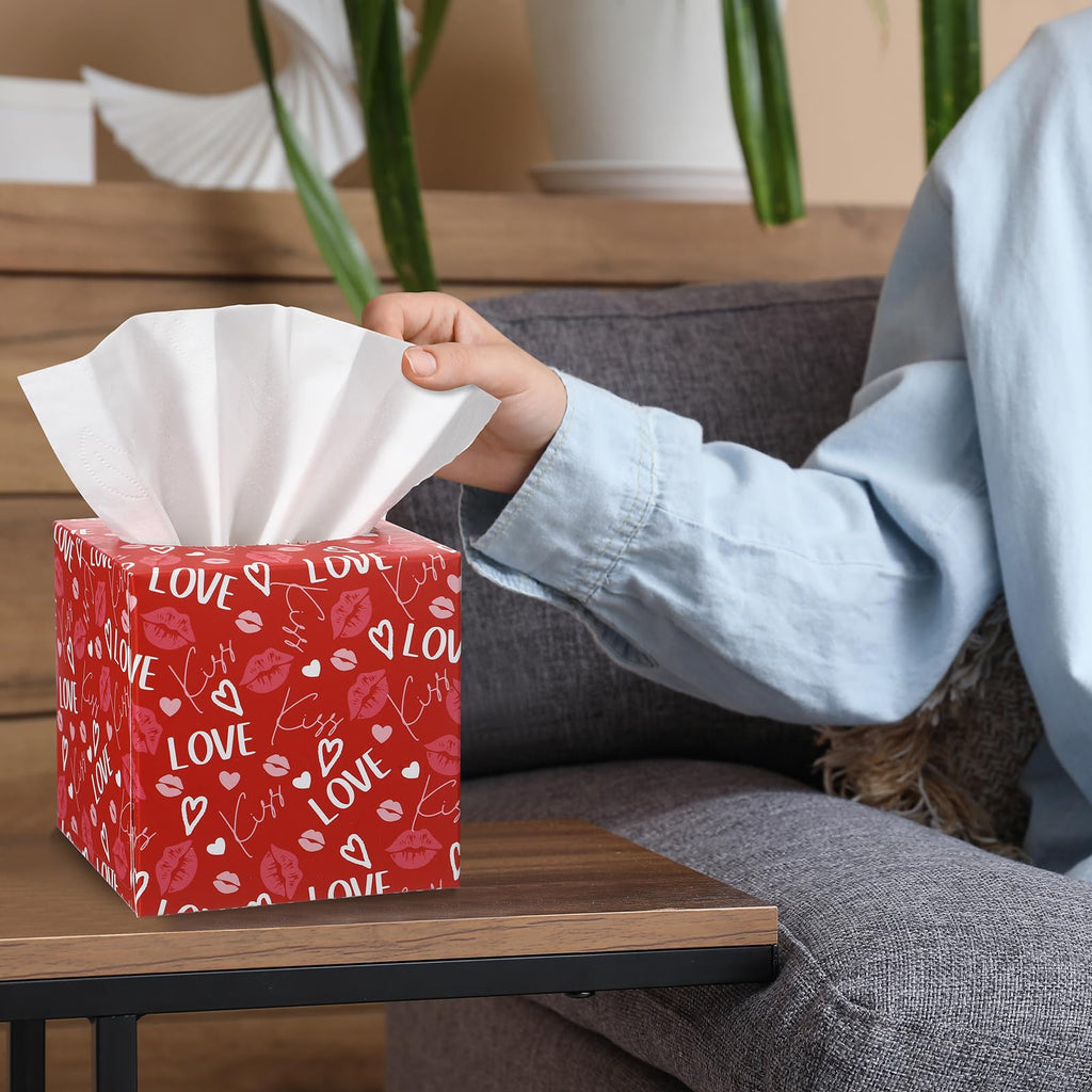 Fuyoooo 12 Pack Cube Facial Tissue Boxes Red Heart for Wedding Party Decor