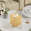 Cretkhp PU Leather Square Tissue Box Cover Tissue Box Holder Cube (Gold)