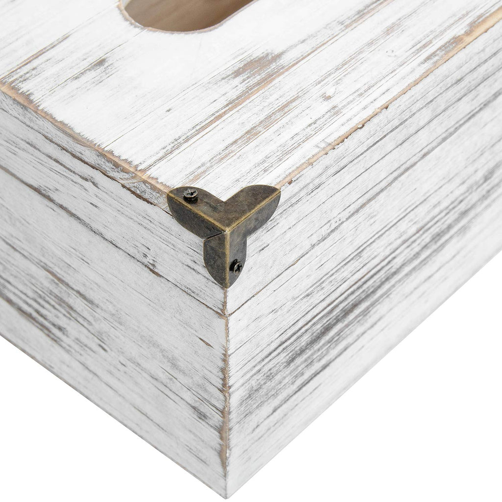 Distressed Wooden Rustic Facial Tissue Box Holder Tissue Box Cover Napkin Dispenser for Bathroom Living Room Dining Room Bedroom Toilet (Washed White)