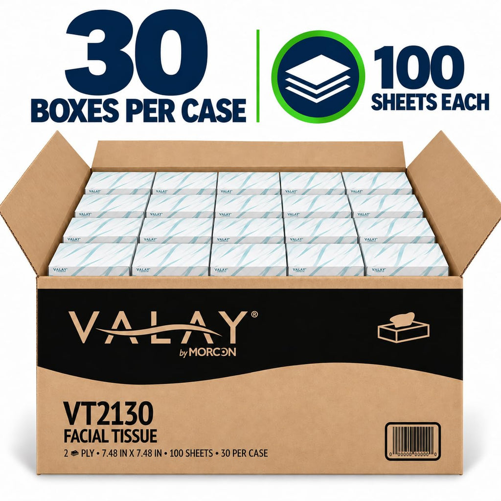Morcon Valay Facial Tissue Paper, White, 2-Ply, 30 Pack